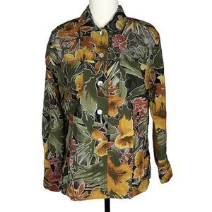 Chico's Size 1 Semi-Sheer Floral Print Light Jacket w/ Pocket Button‎ Front